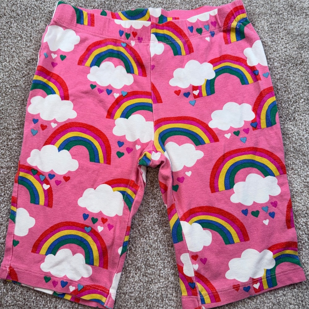 Mini Boden Girls Pink Rainbow Cloud Heart Print Elastic Waist Pajama Short Capri
